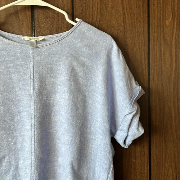 cable & gauge | Baby blue linen blend rolled sleeve top Women’s Size Small - Picture 3 of 8